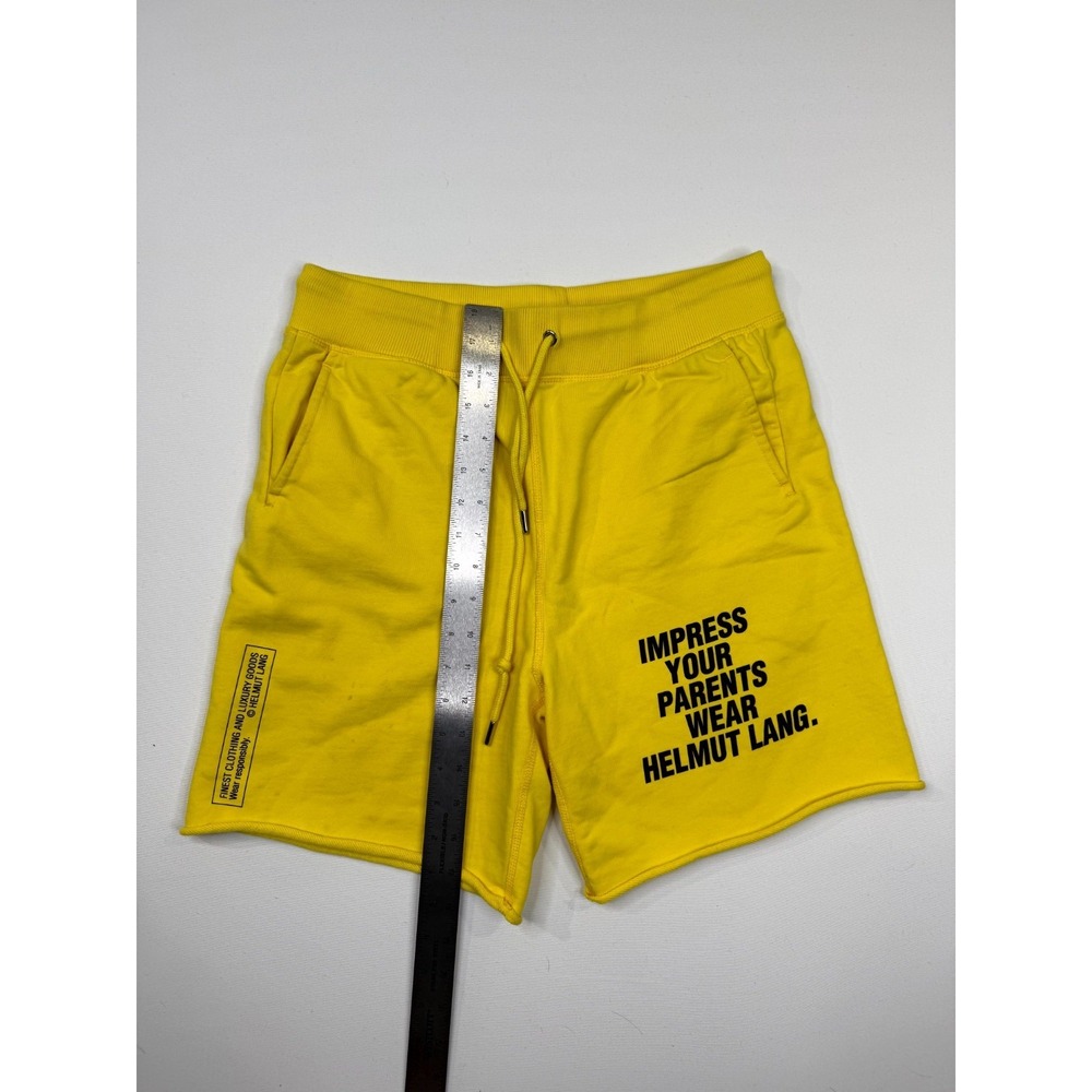 Helmut Lang Impress Your Parents Sweat Shorts Mens Yellow Graphic Print Mid Rise - Picture 2 of 6